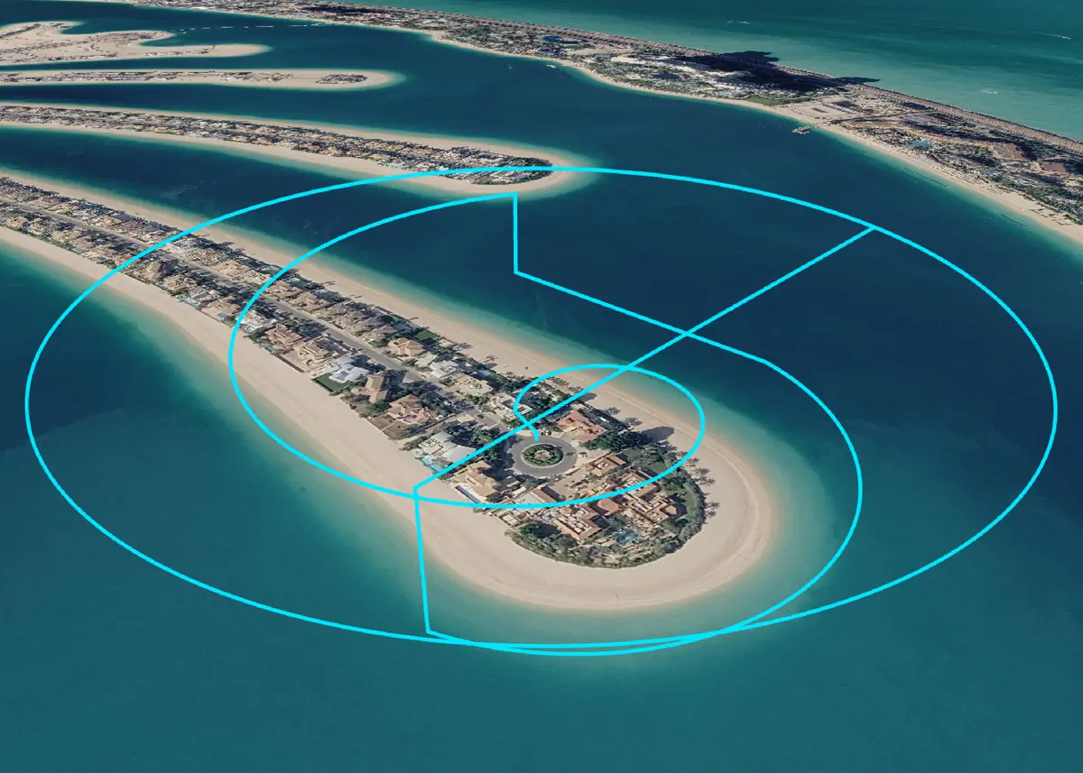 3D preview of the same orbits around the tip of the island