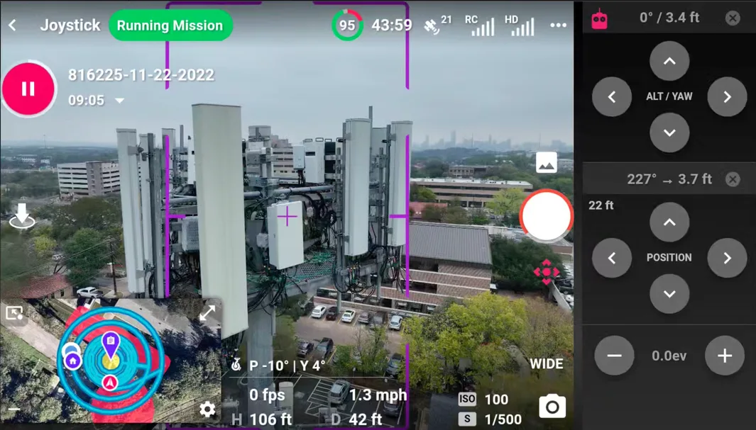 Adjusting drone position and altitude offsets during a cell tower flight